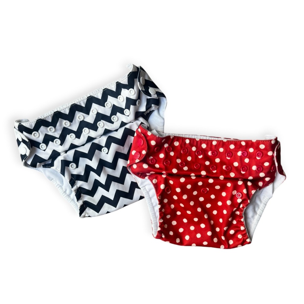 Mama Koala Cloth Diaper Covers Set of 2 Polka Dot Chevron Red Black White Snaps